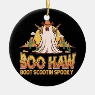 Boo Haw Western Halloween Vintage Ghost Funny Cute Ceramic Tree Decoration