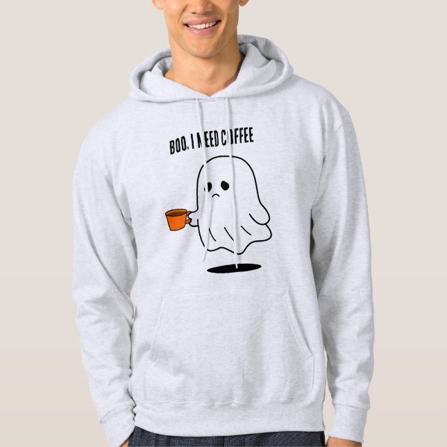 Boo I Need Coffee Funny Ghost Graphic Hoodie (Front)