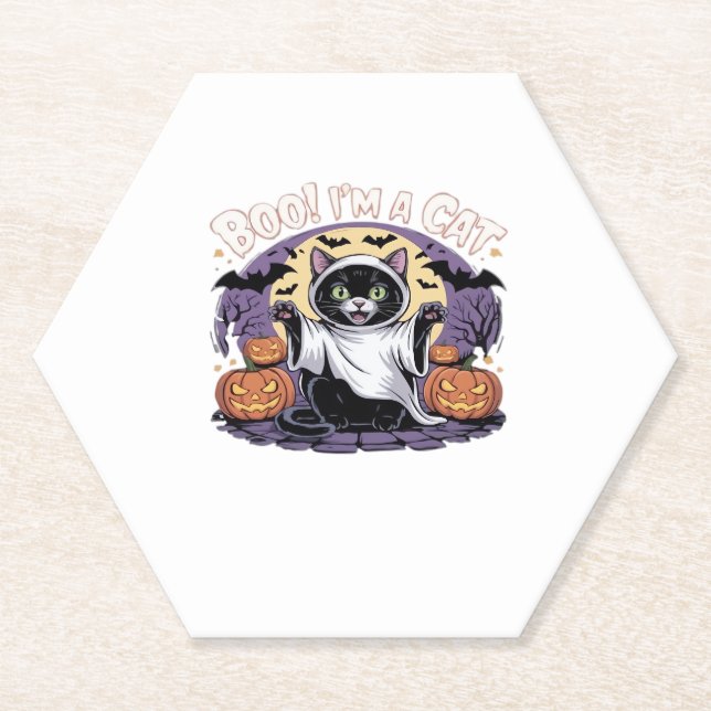Boo I'm a Cat Oversized T-Shirt Paper Coaster (Front)