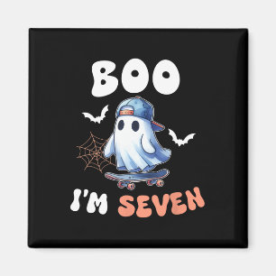 Boo I'm Seven Ghost Skateboard 7th Birthday Hallow Magnet