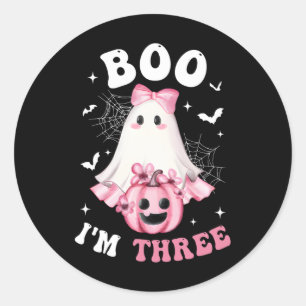 Boo I'm Three 3rd Birthday Girl Pink Bow Pumpkin G Classic Round Sticker