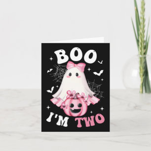 Boo I'm Two 2nd Birthday Girl Pink Bow Pumpkin Gho Card