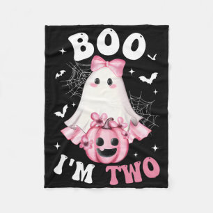 Boo I'm Two 2nd Birthday Girl Pink Bow Pumpkin Gho Fleece Blanket
