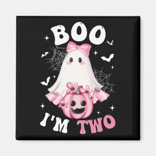 Boo I'm Two 2nd Birthday Girl Pink Bow Pumpkin Gho Magnet