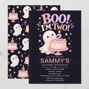 Boo I'm Two Pink Ghost Halloween 2nd Birthday Invitation