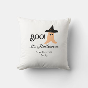 Boo it's Halloween from family name orange ghost  Cushion