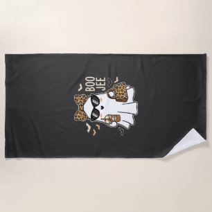 Boo Jee Cute Ghost Halloween Leopard Design_1 Beach Towel