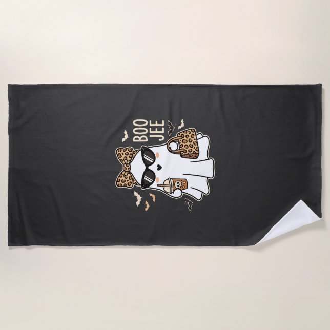 Boo Jee Cute Ghost Halloween Leopard Design_1 Beach Towel (Front)