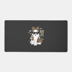 Boo Jee Cute Ghost Halloween Leopard Design_1 Desk Mat