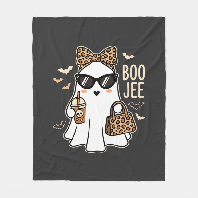 Boo Jee Cute Ghost Halloween Leopard Design_1 Fleece Blanket (Front)