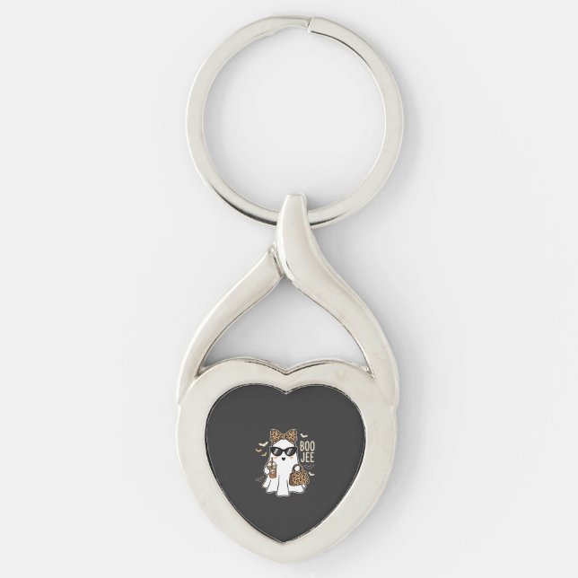 Boo Jee Cute Ghost Halloween Leopard Design_1 Key Ring (Front)