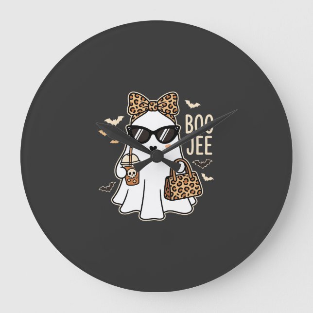 Boo Jee Cute Ghost Halloween Leopard Design_1 Large Clock (Front)