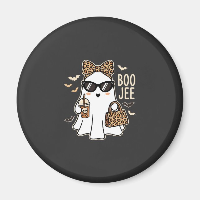 Boo Jee Cute Ghost Halloween Leopard Design_1 Magnet (Front)
