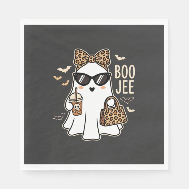 Boo Jee Cute Ghost Halloween Leopard Design_1 Napkin (Front)