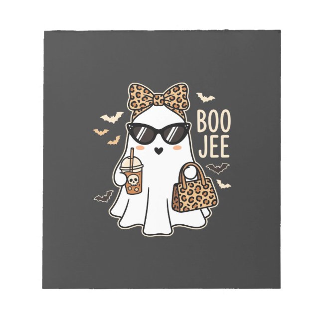 Boo Jee Cute Ghost Halloween Leopard Design_1 Notepad (Front)
