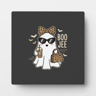 Boo Jee Cute Ghost Halloween Leopard Design_1 Plaque