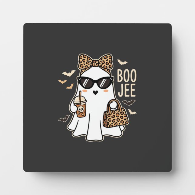 Boo Jee Cute Ghost Halloween Leopard Design_1 Plaque (Front)