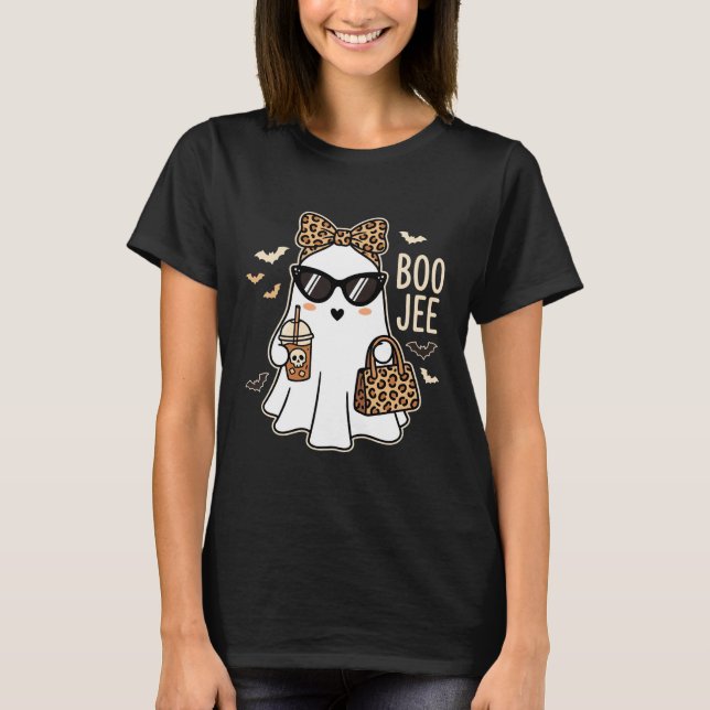 Boo Jee Cute Ghost Halloween Leopard Design_1 T-Shirt (Front)