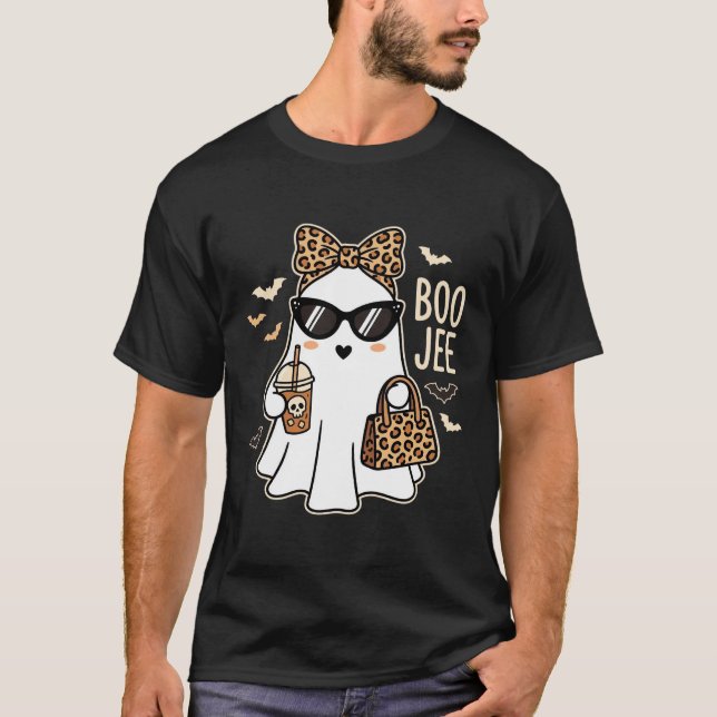 Boo Jee Cute Ghost Halloween Leopard Design_1 T-Shirt (Front)
