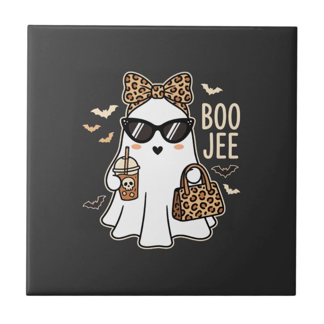 Boo Jee Cute Ghost Halloween Leopard Design_1 Tile (Front)