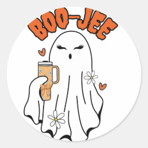 Boo-Jee Cute Halloween Ghost With 40oz Tumbler Classic Round Sticker