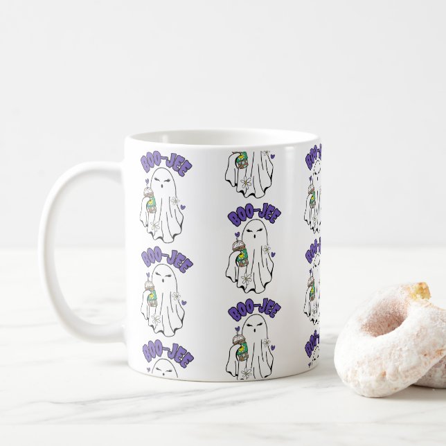 Boo-Jee Cute halloween Ghost with Iced Coffee  Mug (With Donut)
