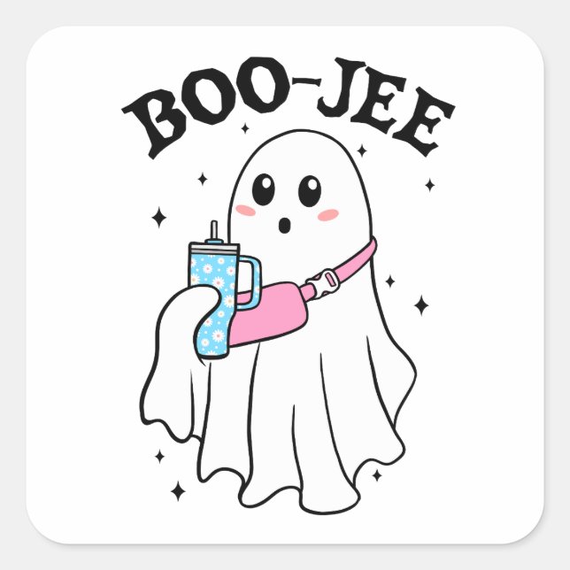 Boo Jee Funny Halloween Ghost Retro Square Sticker (Front)