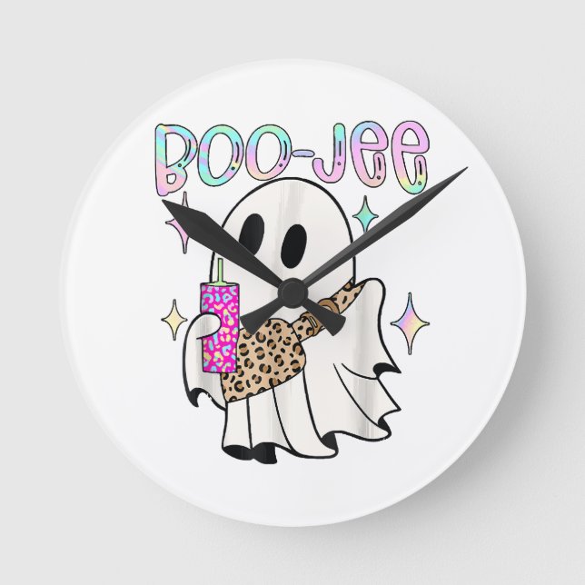 Boo Jee Funny Halloween Ghost Round Clock (Front)