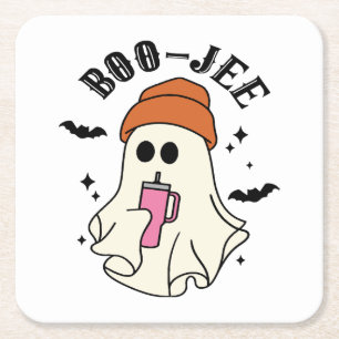 Boo-Jee  funny Halloween Tumbler-Inspired Ghost Square Paper Coaster