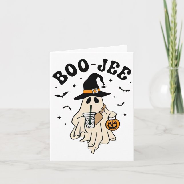 Boo Jee Ghost Cute Funny Halloween  Card (Front)