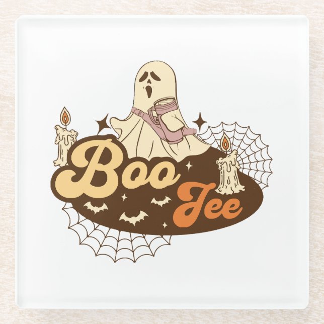 Boo-Jee Ghost Halloween funny Glass Coaster (Front)