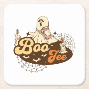 Boo-Jee Ghost Halloween funny Square Paper Coaster