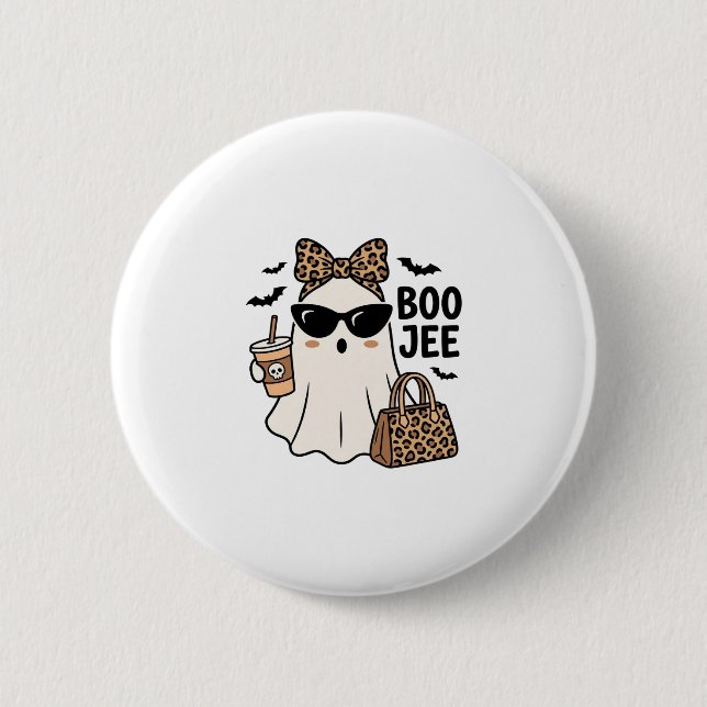 Boo Jee Ghost Halloween Leopard Bow Vector Design_ 6 Cm Round Badge (Front)