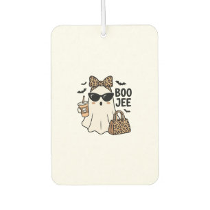 Boo Jee Ghost Halloween Leopard Bow Vector Design_ Car Air Freshener