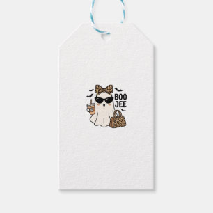 Boo Jee Ghost Halloween Leopard Bow Vector Design_ Gift Tags