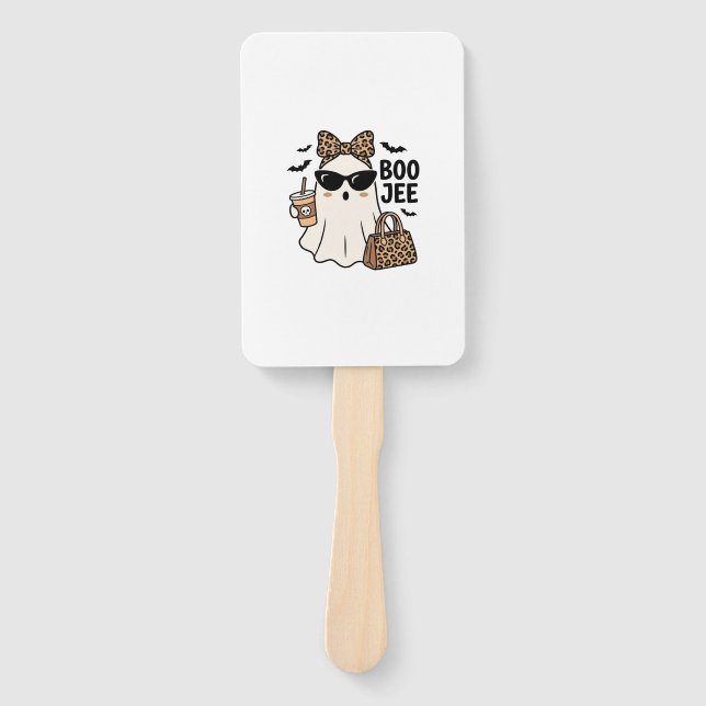 Boo Jee Ghost Halloween Leopard Bow Vector Design_ Hand Fan (Front)