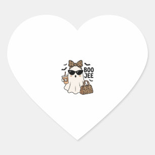 Boo Jee Ghost Halloween Leopard Bow Vector Design_ Heart Sticker