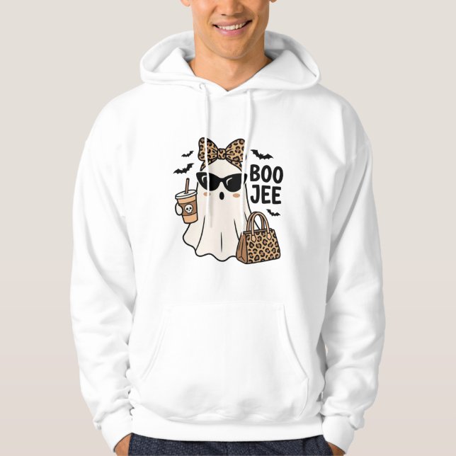 Boo Jee Ghost Halloween Leopard Bow Vector Design_ Hoodie (Front)
