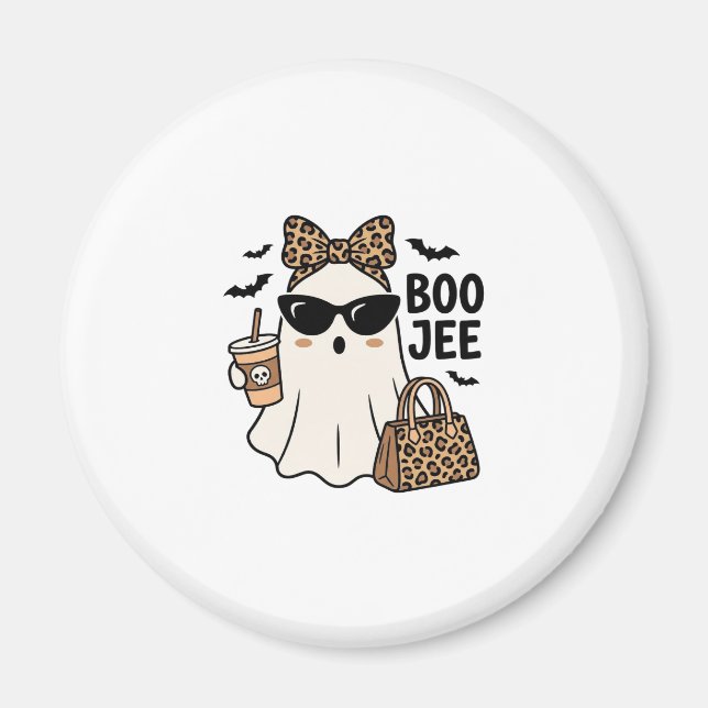 Boo Jee Ghost Halloween Leopard Bow Vector Design_ Magnet (Front)