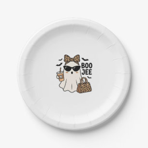 Boo Jee Ghost Halloween Leopard Bow Vector Design_ Paper Plate