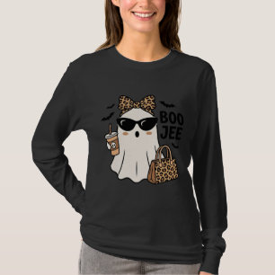 Boo Jee Ghost Halloween Leopard Bow Vector Design_ T-Shirt