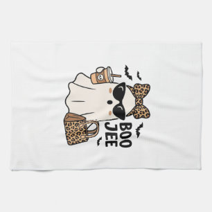 Boo Jee Ghost Halloween Leopard Bow Vector Design_ Tea Towel