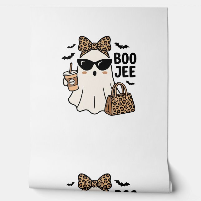 Boo Jee Ghost Halloween Leopard Bow Vector Design_ Wallpaper (Unrolling)
