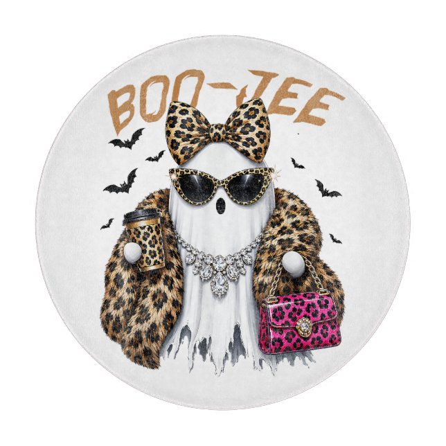 Boo-JEE Ghost Leopard Coquette Halloween Cutting Board (Front)