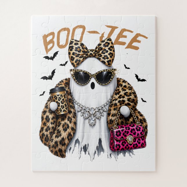 Boo-JEE Ghost Leopard Coquette Halloween Jigsaw Puzzle (Vertical)
