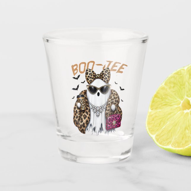 Boo-JEE Ghost Leopard Coquette Halloween Shot Glass (Front)