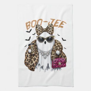 Boo-JEE Ghost Leopard Coquette Halloween Tea Towel