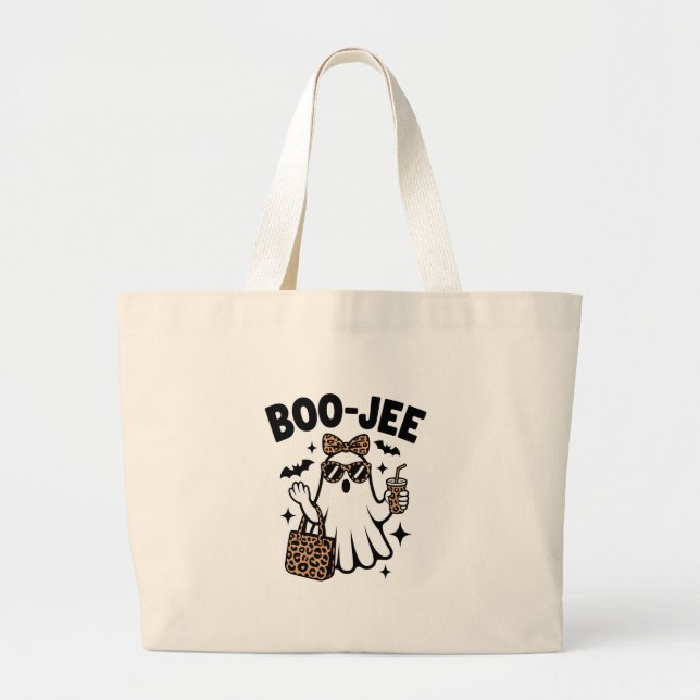 BOO-JEE Ghost – Stylish Halloween Diva Design Large Tote Bag (Front)