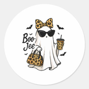 Boo Jee Ghost With Coffee Coquette Bow Halloween W Classic Round Sticker