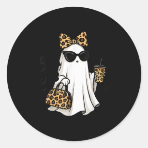 Boo Jee Ghost With Coffee Coquette Bow Halloween W Classic Round Sticker